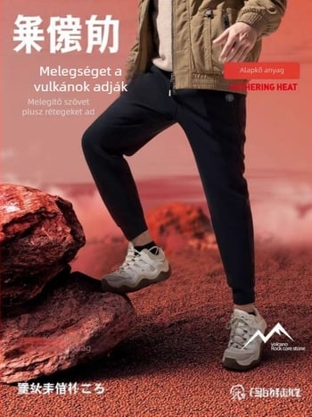 Férfi téli casual nadrág, szél- és vízálló, fleece-béléssel, magas elastikusság, hőmérséklet-megtartó melegítés