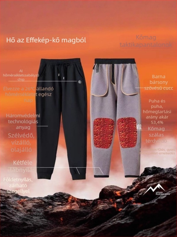 Férfi téli casual nadrág, szél- és vízálló, fleece-béléssel, magas elastikusság, hőmérséklet-megtartó melegítés