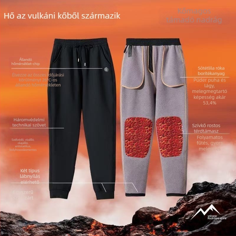 Férfi téli casual nadrág, szél- és vízálló, fleece-béléssel, magas elastikusság, hőmérséklet-megtartó melegítés