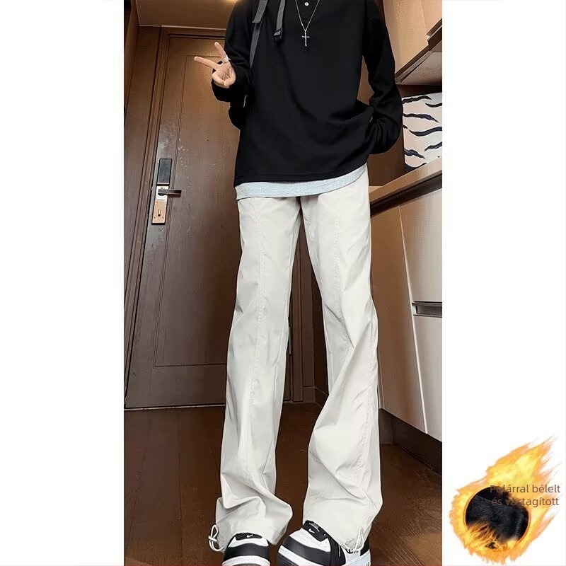 Férfi off-white fleecével bélelt túranadrág, szél- és vízálló, egyenes szabású, enyhén bővülő szárakkal
