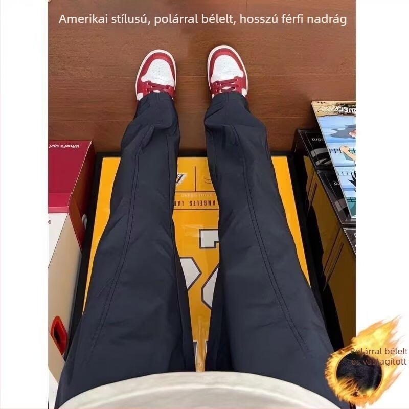 Férfi off-white fleecével bélelt túranadrág, szél- és vízálló, egyenes szabású, enyhén bővülő szárakkal