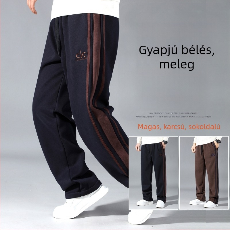 2025 Pluszméretű férfi melegítőnadrág fleece-béléssel, laza egyenes szabás, elasztikus derékrész és hímzés