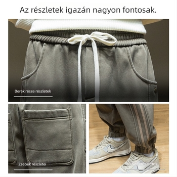 Férfi sportnadrág fleece belsővel, vastag melegen tartó, Lyocell anyagú, egyenes szabású, középmagas derék