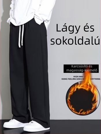 Fleece-béléssel készült férfi sportnadrág, amerikai stílus, hongkongi stílus, téli 2025, laza szabású, egyenes szárú