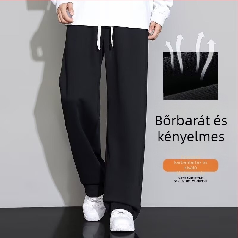 Fleece-béléssel készült férfi sportnadrág, amerikai stílus, hongkongi stílus, téli 2025, laza szabású, egyenes szárú