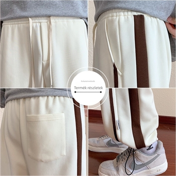 Fleece-béléses Casual nadrág, egyenes szabású, középső derekú, csíkos mintázat, téli viselet