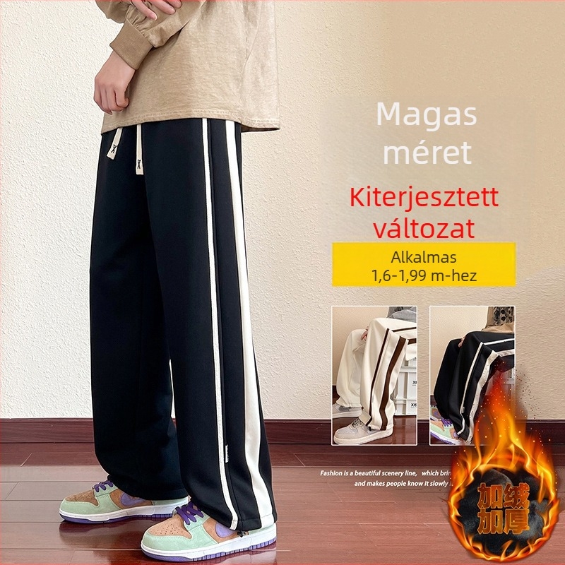 Fleece-béléses Casual nadrág, egyenes szabású, középső derekú, csíkos mintázat, téli viselet