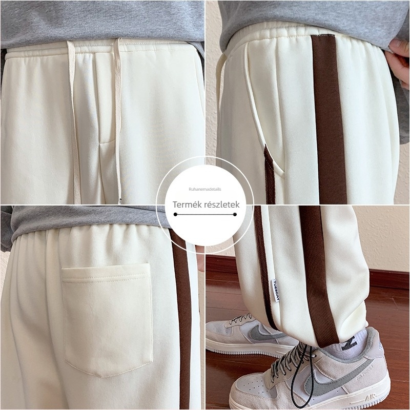 Fleece-béléses Casual nadrág, egyenes szabású, középső derekú, csíkos mintázat, téli viselet