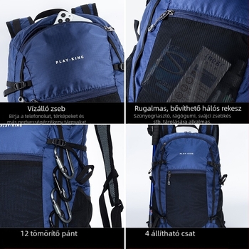 Nylonból készült túrahátizsák, ultra könnyű, bővíthető, csökkenti a terhelést, tárolható (anyag: nylon; hordozórendszer: ívelt vállpánt)