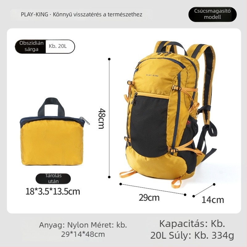 Nylonból készült túrahátizsák, ultra könnyű, bővíthető, csökkenti a terhelést, tárolható (anyag: nylon; hordozórendszer: ívelt vállpánt)