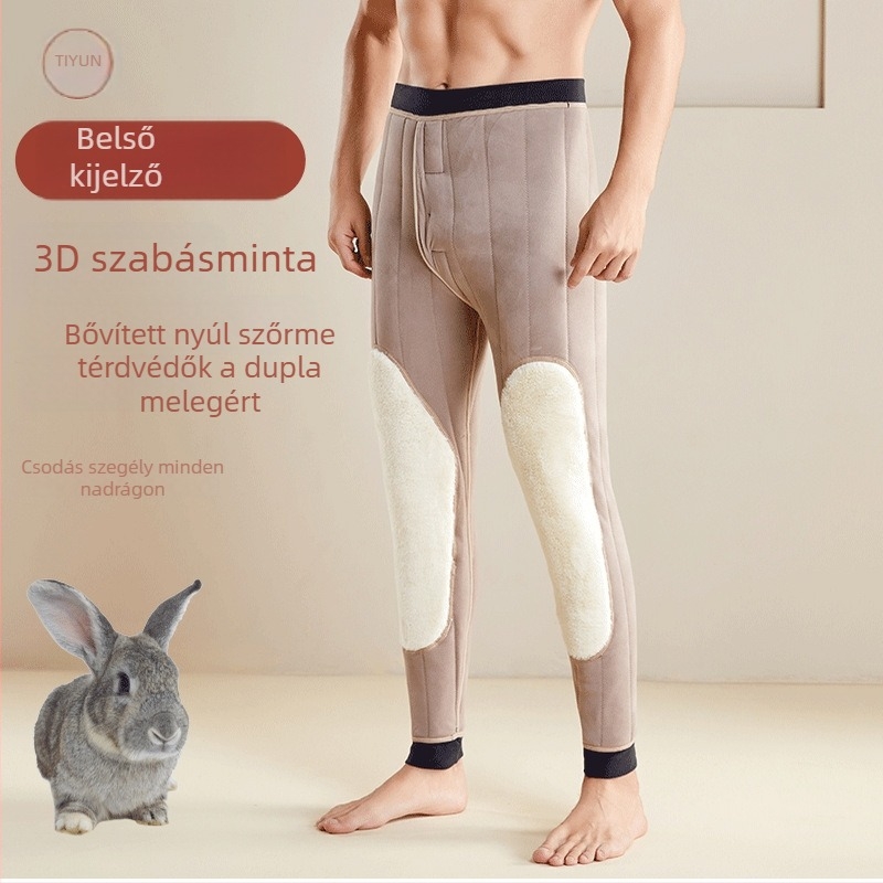 Férfiaknak szánt gyapjúból készült termikus nadrág fleece béléssel, extra vastag, térdvédő, magas rugalmasság