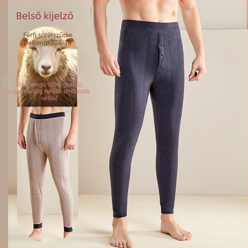Férfiaknak szánt gyapjúból készült termikus nadrág fleece béléssel, extra vastag, térdvédő, magas rugalmasság