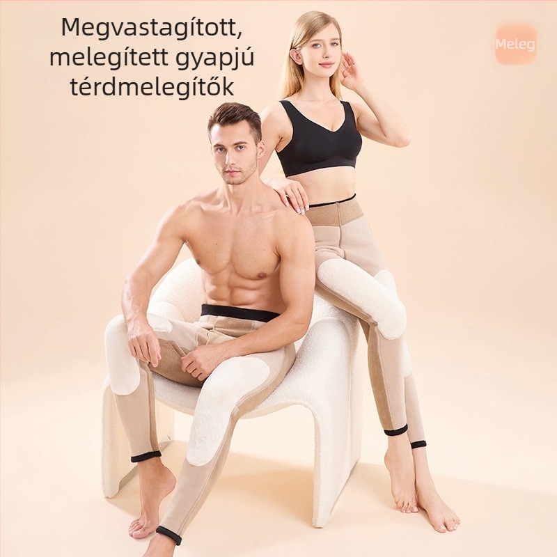 Uniszex gyapjú termosz nadrág fleece-belsővel, dupla réteg, extra vastag, térdvédő