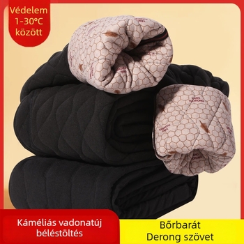 Férfiak számára vastag téli nadrág poliszter anyagból fleece béléssel, magas derekú, laza szabású