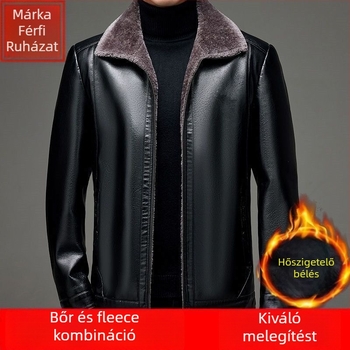Férfi bőrdzseki nyúl szőrrel bélelt, corduroy anyag, kapucni, lazán szabott, téli vastagítás