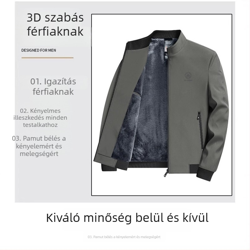 Férfi téli dzseki fleece béléssel, vastag és meleg, cipzáras záródás, álló gallér