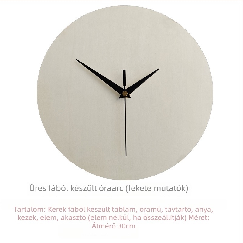Kézzel készített kerek falióra üres számlappal, fa tokkal, fém számlappal, elemes működésű, egyoldalas, modern DIY graffiti művészet