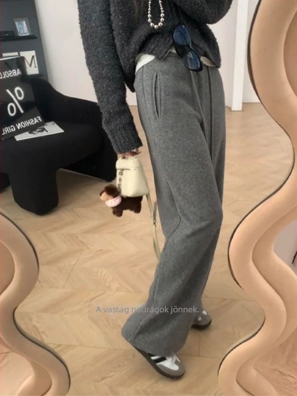Női széles szárú casual nadrág, poliészter 95%+, mikroelasztikus, alacsony derék, laza szabás