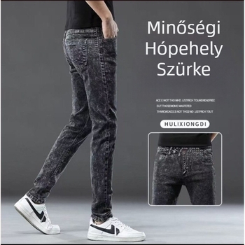 Férfi farmernadrág, slim fit, vékony rugalmas anyag, középmagas derekú, cipzár, 90% poliészter
