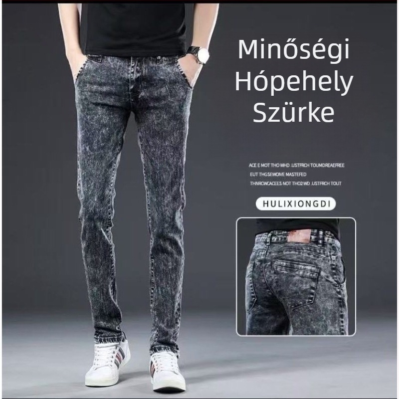Férfi farmernadrág, slim fit, vékony rugalmas anyag, középmagas derekú, cipzár, 90% poliészter