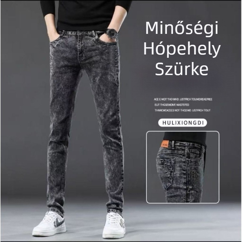 Férfi farmernadrág, slim fit, vékony rugalmas anyag, középmagas derekú, cipzár, 90% poliészter