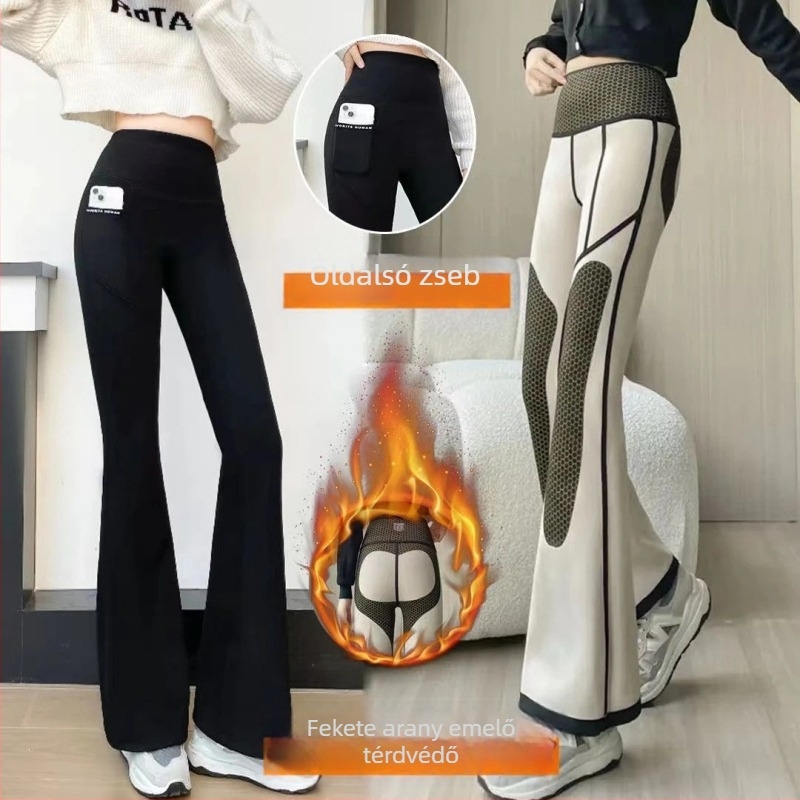 Nylon hosszú trapéznadrág, magas derék, meleg, 3D mintázat, magas rugalmasság