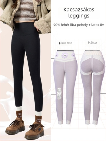 Női nylon nadrág libapúppal töltött, magas derekú, haskontrollal, fleece bélés, szoros szabású, vastag és meleg téli viselet