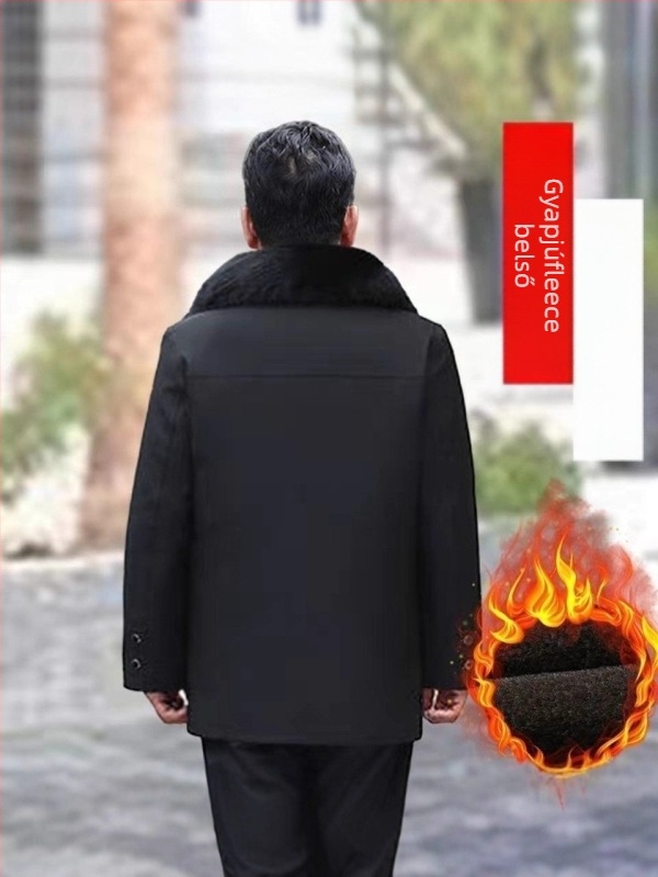 Időseknek szánt téli pamutban bélelt kabát, levehető ujjak, gallér, extra vastag, egysoros zárás, közepes-hosszú