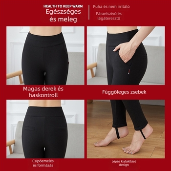 Női téli nadrág magas derekú, ultra vastag, 3D mintázat, silhouette Slim Fit, ceruza stílusú, poliészter és mulberry selyem keverék