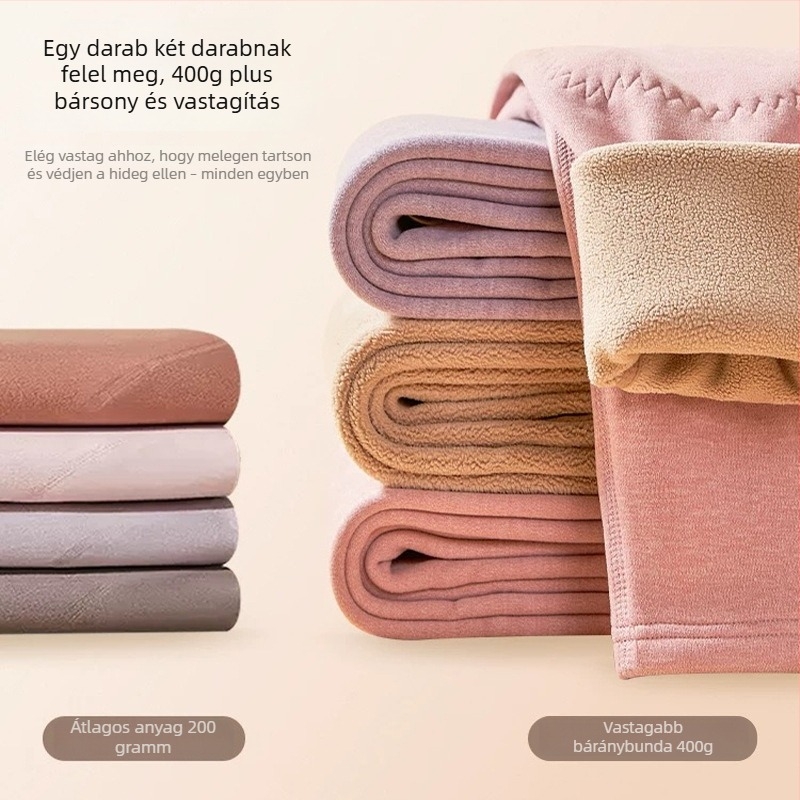 Termikus női nadrág magas derekú bársonyos béléses, duplarétegű, Lambskin anyag, 351–400 g/m² (Magas derekú; Bársonyos bélés; Dupla réteg; Lambskin anyag; 351–400 g/m²)