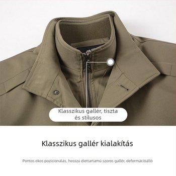 Férfi pamutkabát középtávú hosszúságú, nylon bélés, lapos gallér, cipzáras záródás, vastag anyag