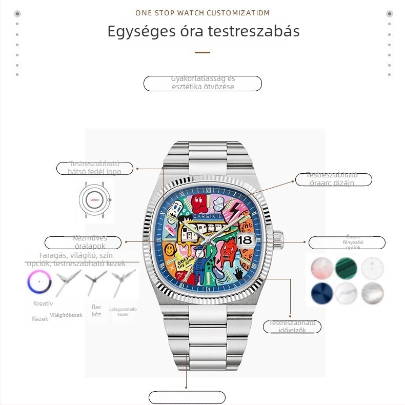 Carsikie férfi karóra, négyszögletes számlappal, karikatúra sport-stílus, kvarc hajtás, japán Eat007 mozgás, zafir kristályüveg, rozsdamentes acél tok és szíj, 30m vízállóság