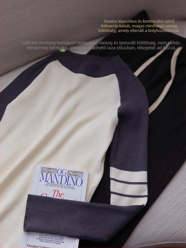 Női kötött pulóver kerek nyakkal, hosszú ujjú, alapanyag: core yarn 30–50% Spandex, minta: színösszhang