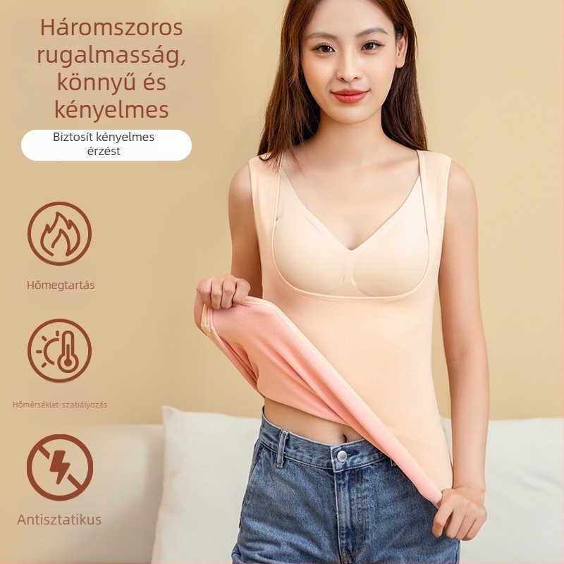Női melegítő mellény kationos poliészterből, fleece béléssel, dupla réteg, extrán vastag 351–400 g/m2, U-nyak