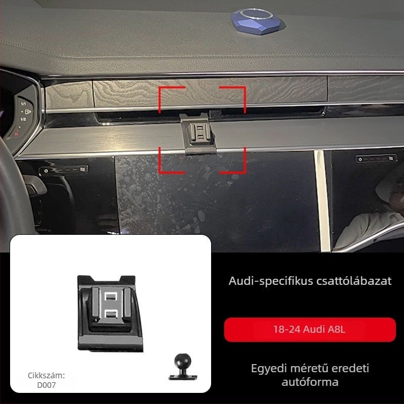 Audi műszerfalhoz készült telefontartó snap-on alapú, kompatibilis az A3/A4L/A5/A6LL és Q2/Q3/Q5L/Q7 modellekkel