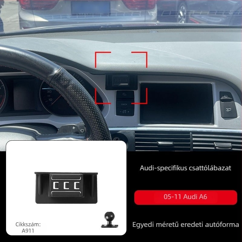 Audi műszerfalhoz készült telefontartó snap-on alapú, kompatibilis az A3/A4L/A5/A6LL és Q2/Q3/Q5L/Q7 modellekkel