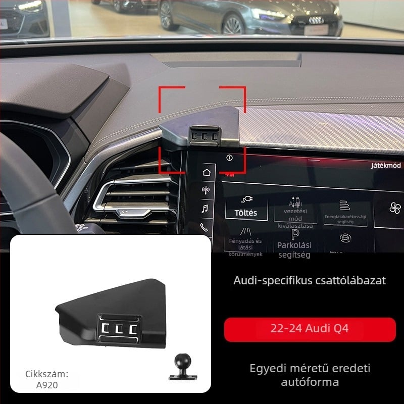 Audi műszerfalhoz készült telefontartó snap-on alapú, kompatibilis az A3/A4L/A5/A6LL és Q2/Q3/Q5L/Q7 modellekkel