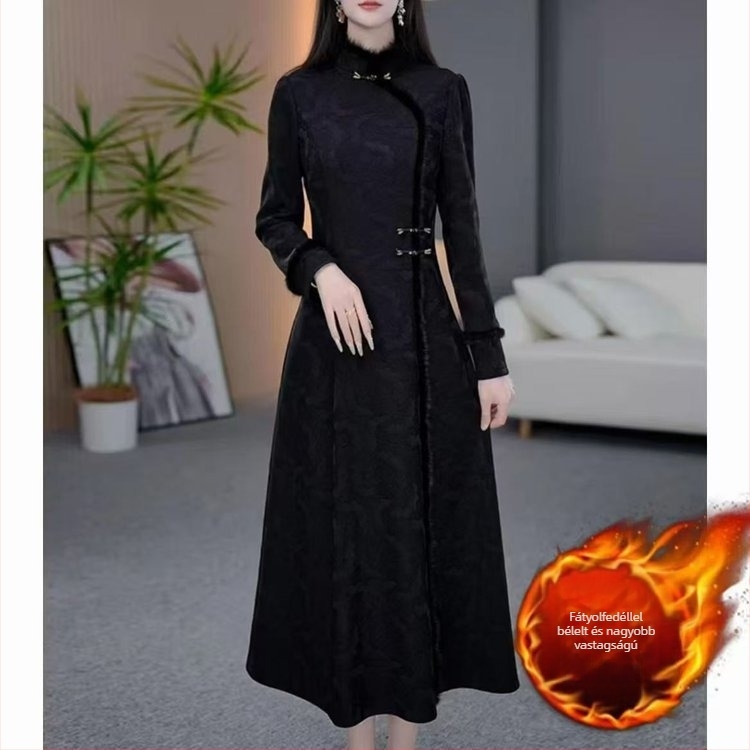 Ruha kínai retró stílusban, jacquard szövésű, közép hosszú, hosszú ujjú, álló gallér