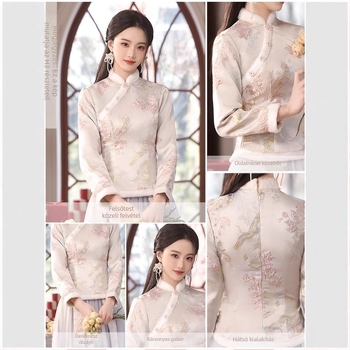 Koszorúslány estélyi ruha — hosszú ujjú, magas gallér, A-vonalú siluetta, magas derekú, poliészter