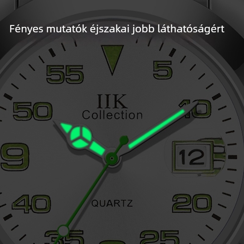 Férfi kvarcs karóra naptárral, analóg kijelző, 30 m vízállóság, SL28 mozgás, ötvözetes tok és szíj, hajtogatott csattal