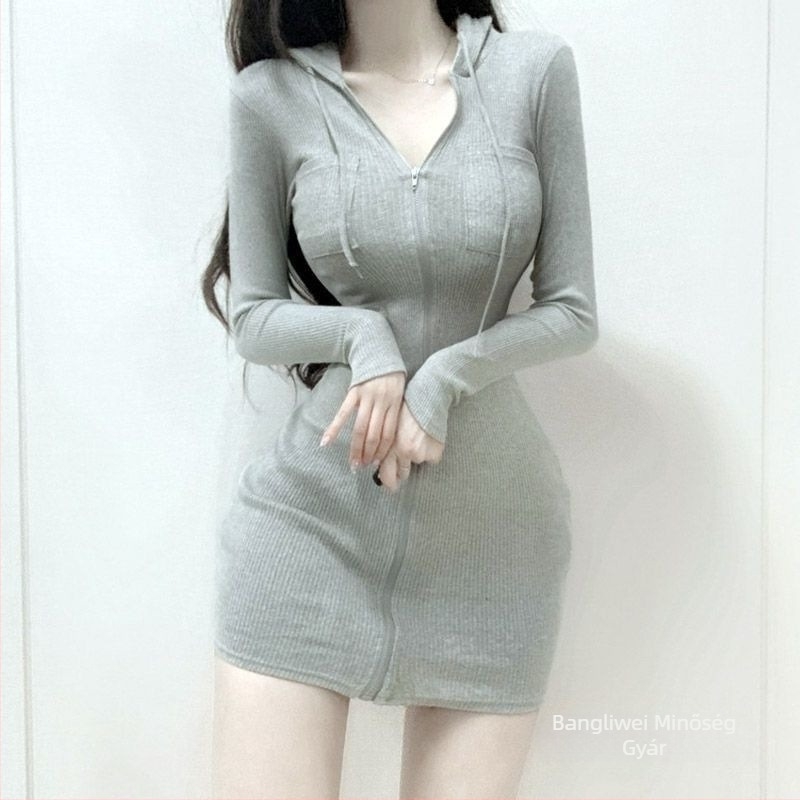 Plusz méretű koreai stílusú ruha, őszi-téli, hosszú ujjú, bodycon