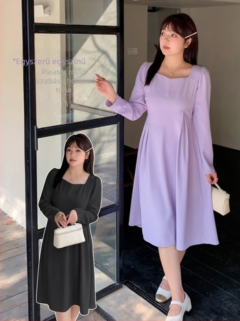 K2817 hosszú ujjú, A-vonalú ruha, négyzetes gallérral, Peacock twill poliészter (95%+), ősz 2024