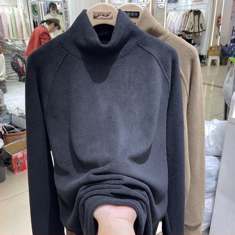 Női polár béléses pulóver, fél-turtleneck gallérral, hosszú ujjú, poliészter, szabályos szabás
