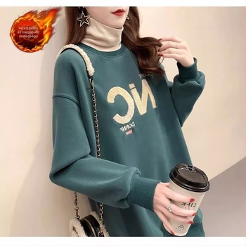 Fleece béléses pulóver magas gallérral, lazán szabott, középhosszú, poliészter, téli 2024
