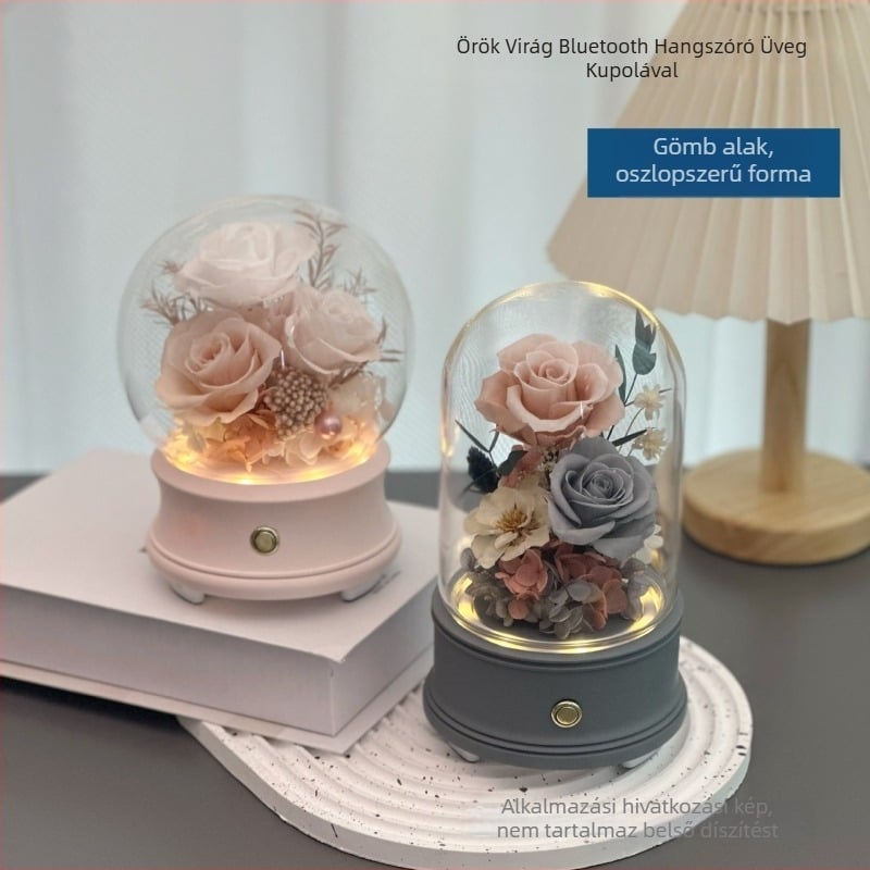 Flower Encounter Bluetooth hangszóró LED világítással, üvegfedél alatt, mini táj dísz gyanta
