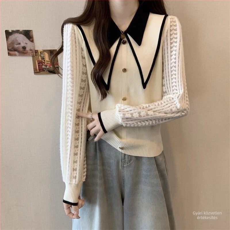 Női chenille felső doll collar galléval, spandex anyaggal, hercegnői ujjú, 2025 tavaszi megjelenés