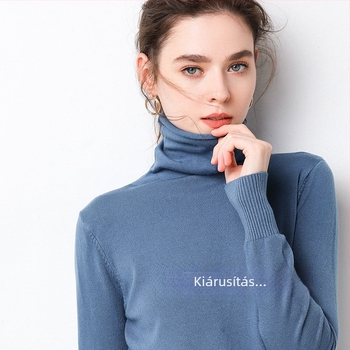 Női slim fit pulóver - hosszú ujjú, egyszínű kötött anyag, Stack gallér, elegáns stílus