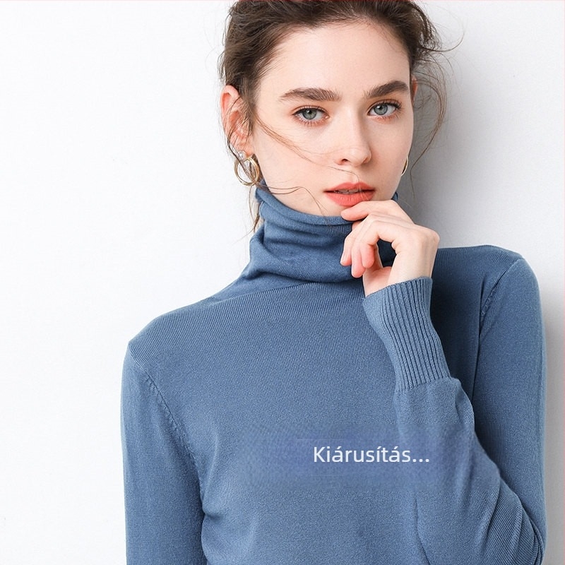 Női slim fit pulóver - hosszú ujjú, egyszínű kötött anyag, Stack gallér, elegáns stílus