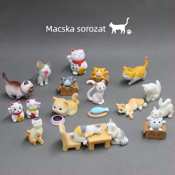 Macska gyanta figurája, karikatúra stílusú asztali mini táj dekoráció; anyag: gyanta; kategória: cartoon; stílus: kínai stílus