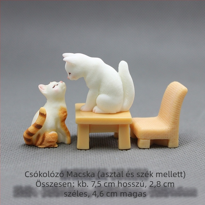 Macska gyanta figurája, karikatúra stílusú asztali mini táj dekoráció; anyag: gyanta; kategória: cartoon; stílus: kínai stílus